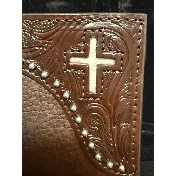 Ranger Belt Co Dark Brown Leather Bifold Wallet with Cowhide Inlay & Cross – NWT - Picture 13 of 14